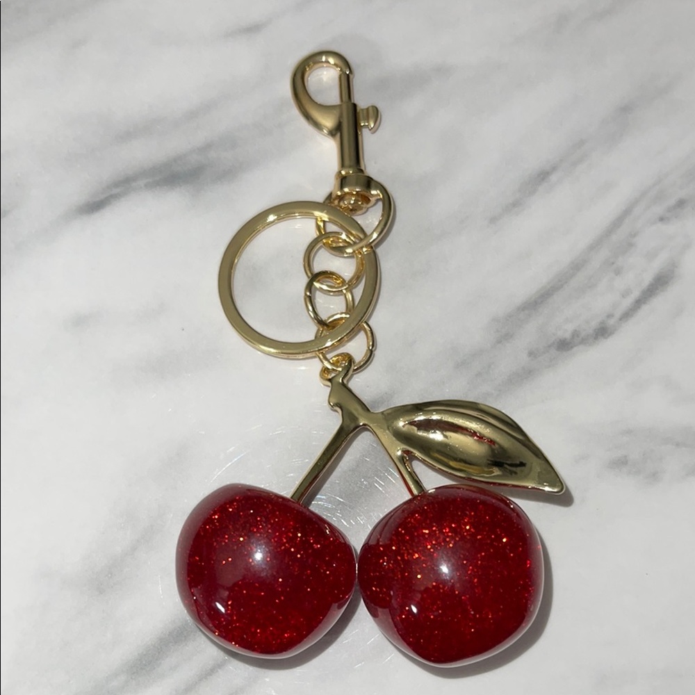Gold and Red Cherry Keychain